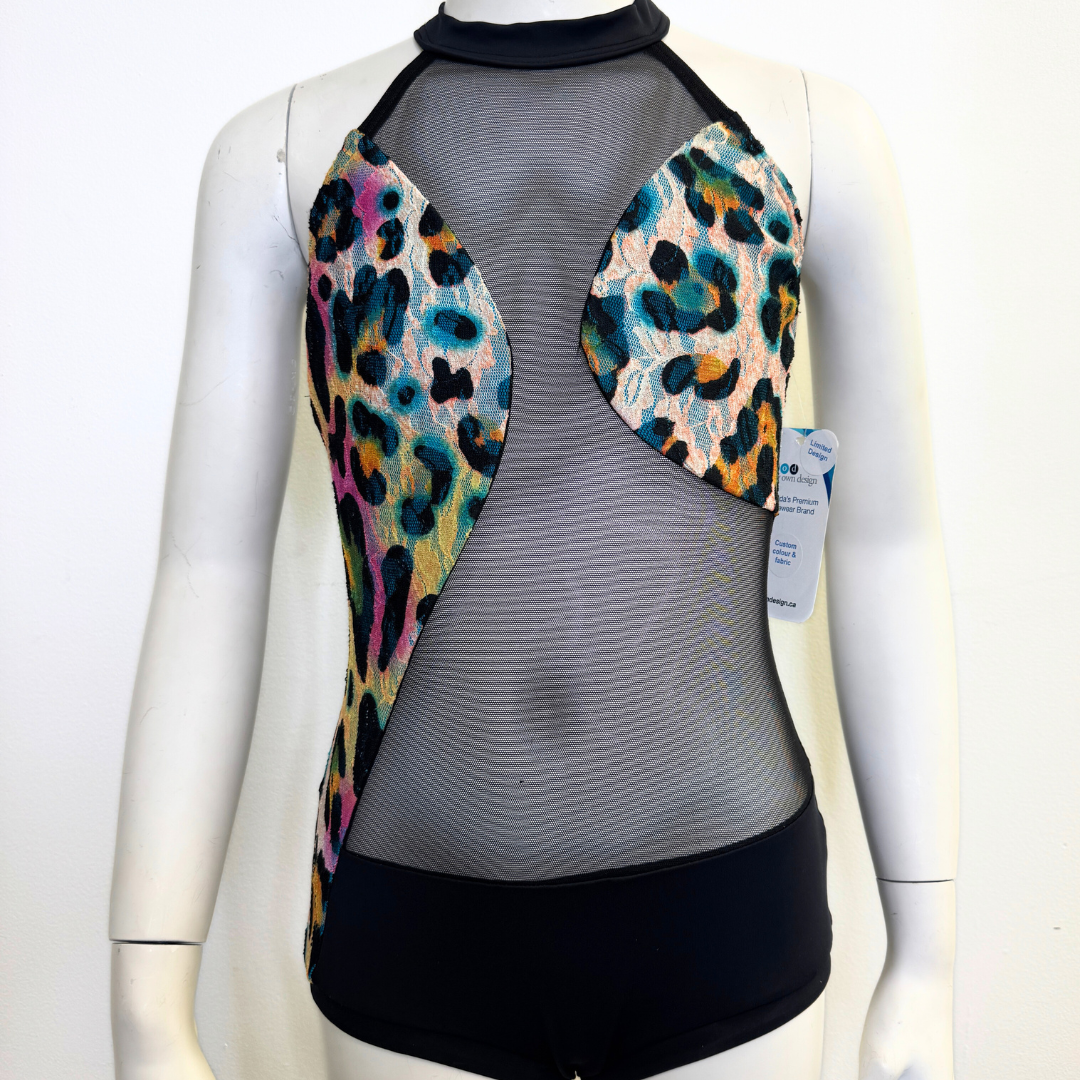 Asymmetric Illusion Leotard - Leopard Print
