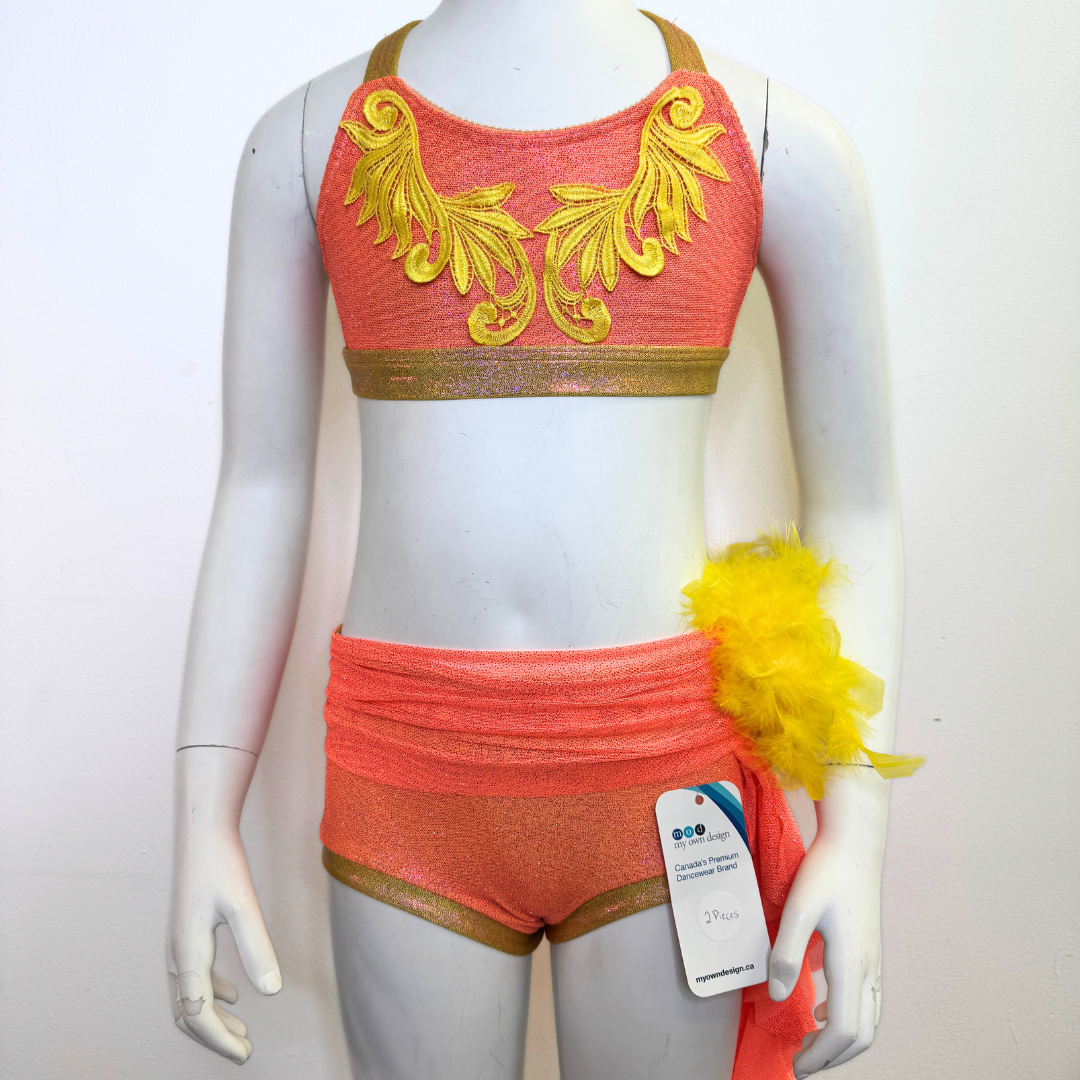 2 Piece - Rainforest Bright Flight Crop Top & Sash Short Set