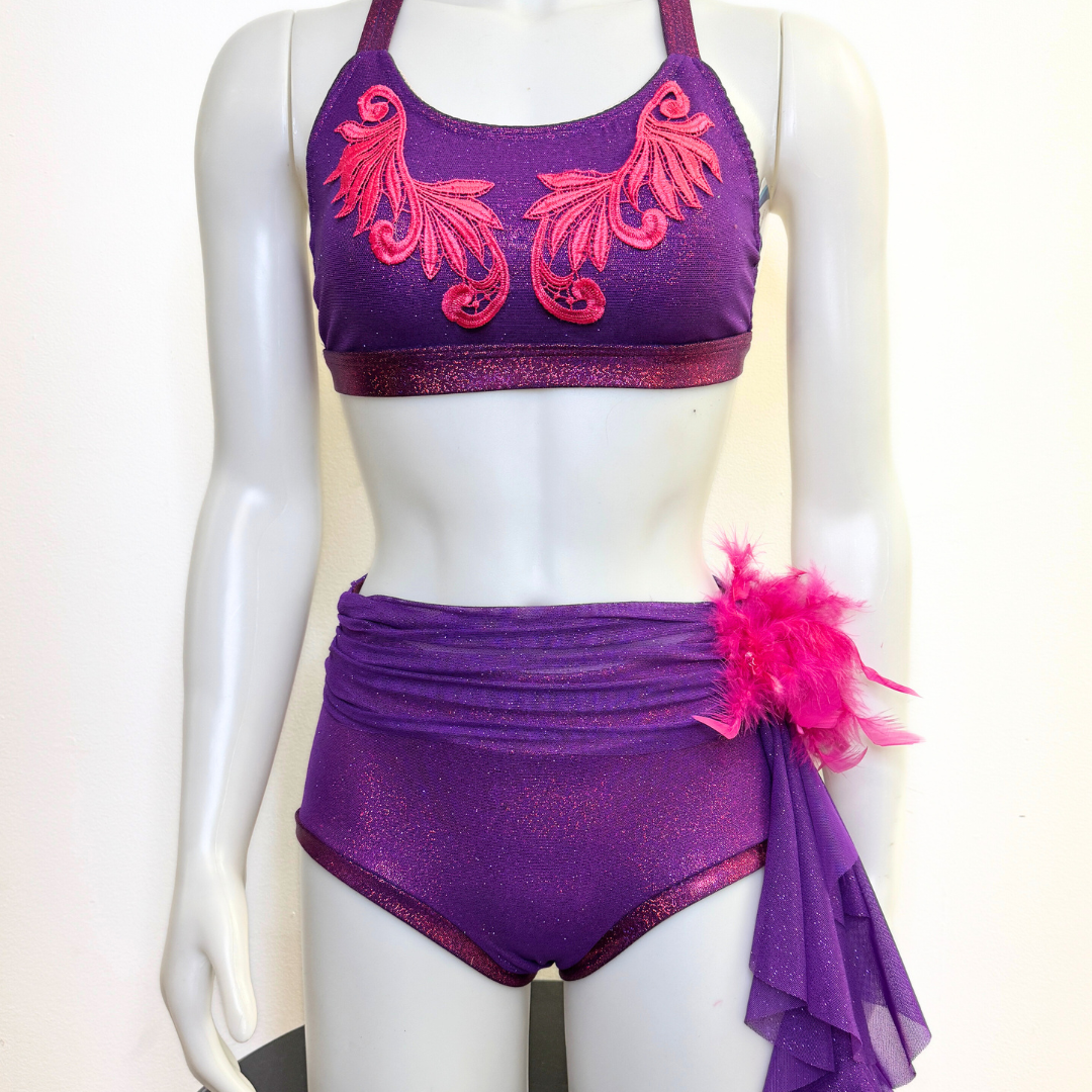 2 Piece - Rainforest Bright Flight Crop Top & Sash Short Set