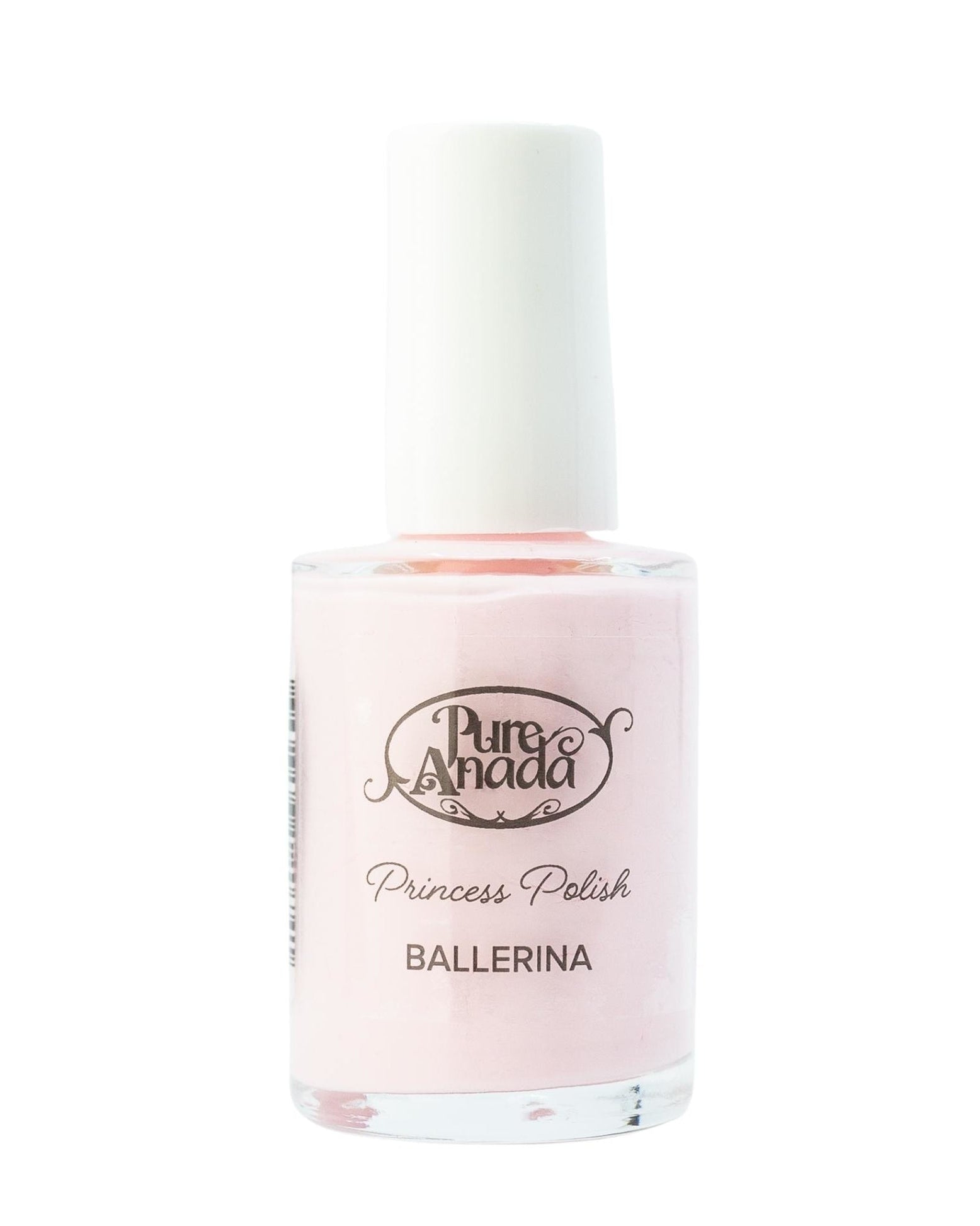 Light pink nail polish bottle labeled 'Pure Anada Princess Polish Ballerina'.