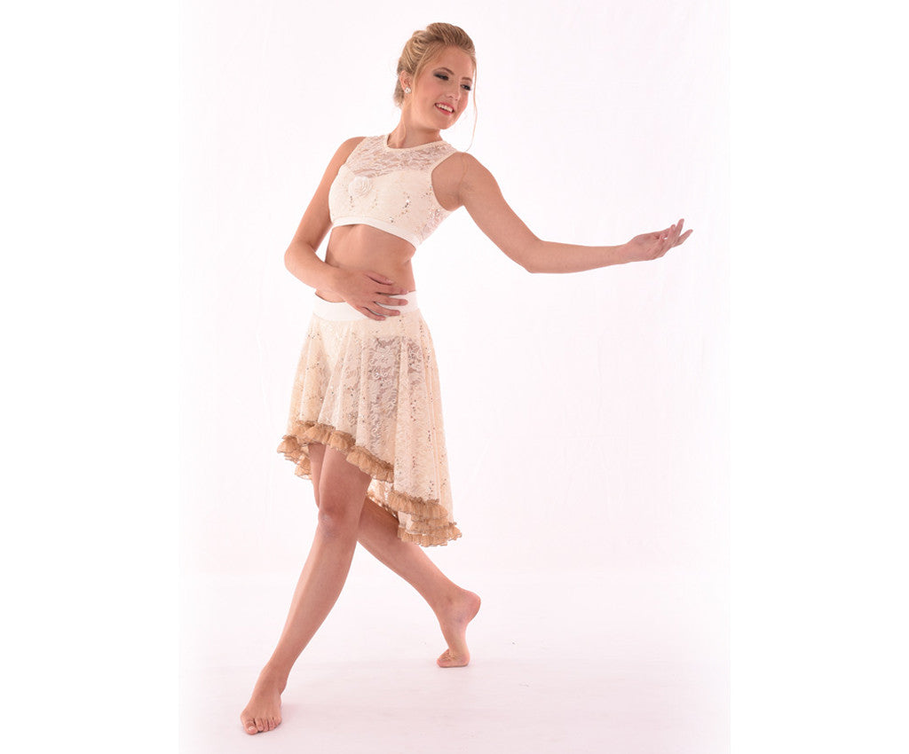 Heavenly High-Low Skirt with Ruffle with Heavenly Beauty In Lace Top