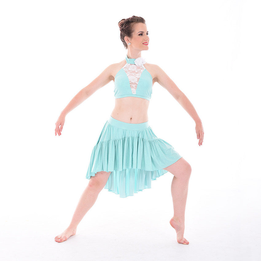 Crystal Raglan Halter Top & Ruffle Hi Low Skirt