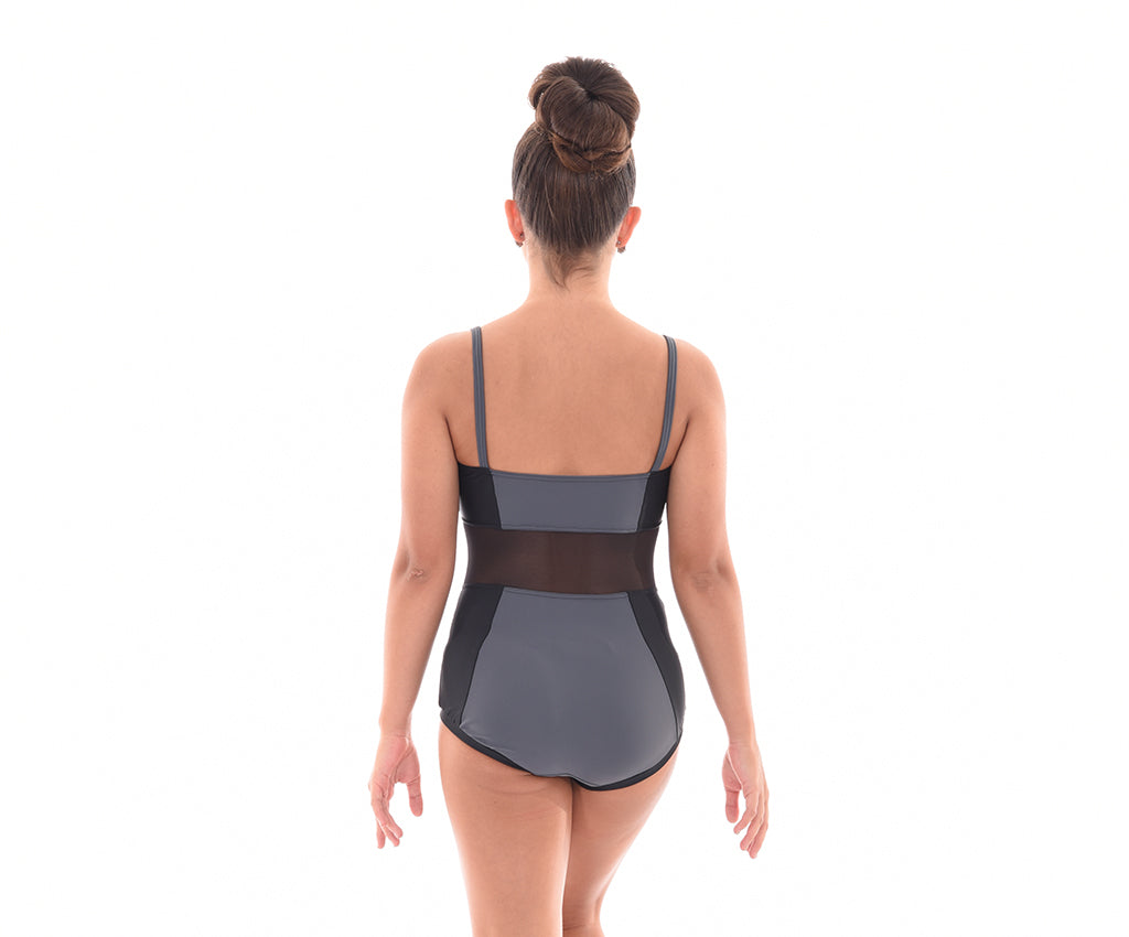 Convention New Attitude Contrast Leotard, Grey, Back
