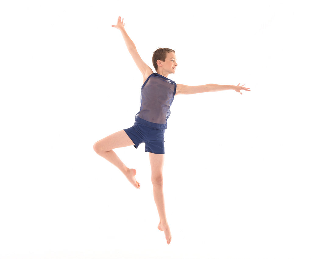 Boys Mesh Tank Top, Boys Loose Fit Dance Shorts, Navy