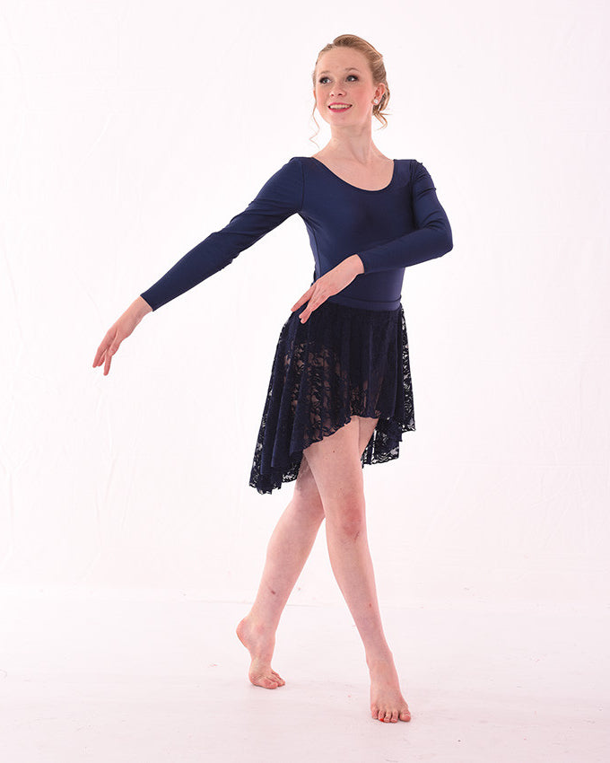 Lycra Long Sleeve Tank Bodysuit?, Lace Hi Low Circle Skirt, Navy