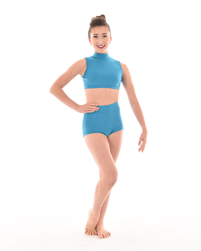 Lycra Keyhole Back Crop Top With Collar, Lycra High Waist Shorts