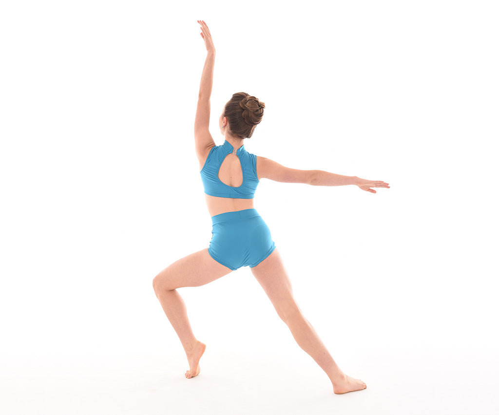 Lycra Keyhole Back Crop Top With Collar, Lycra High Waist Shorts, Back