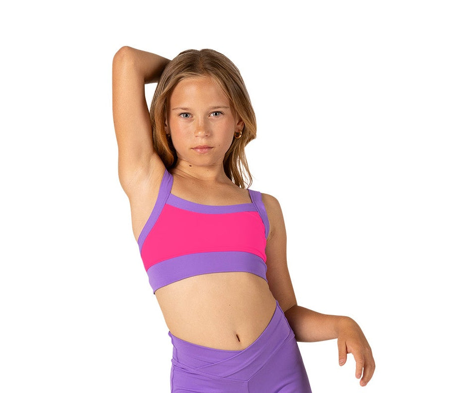 TWO-TONE TWIST BACK BRA TOP
