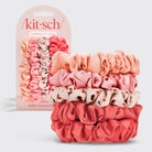 Set of five pink scrunchies with 'kit-sch' packaging.