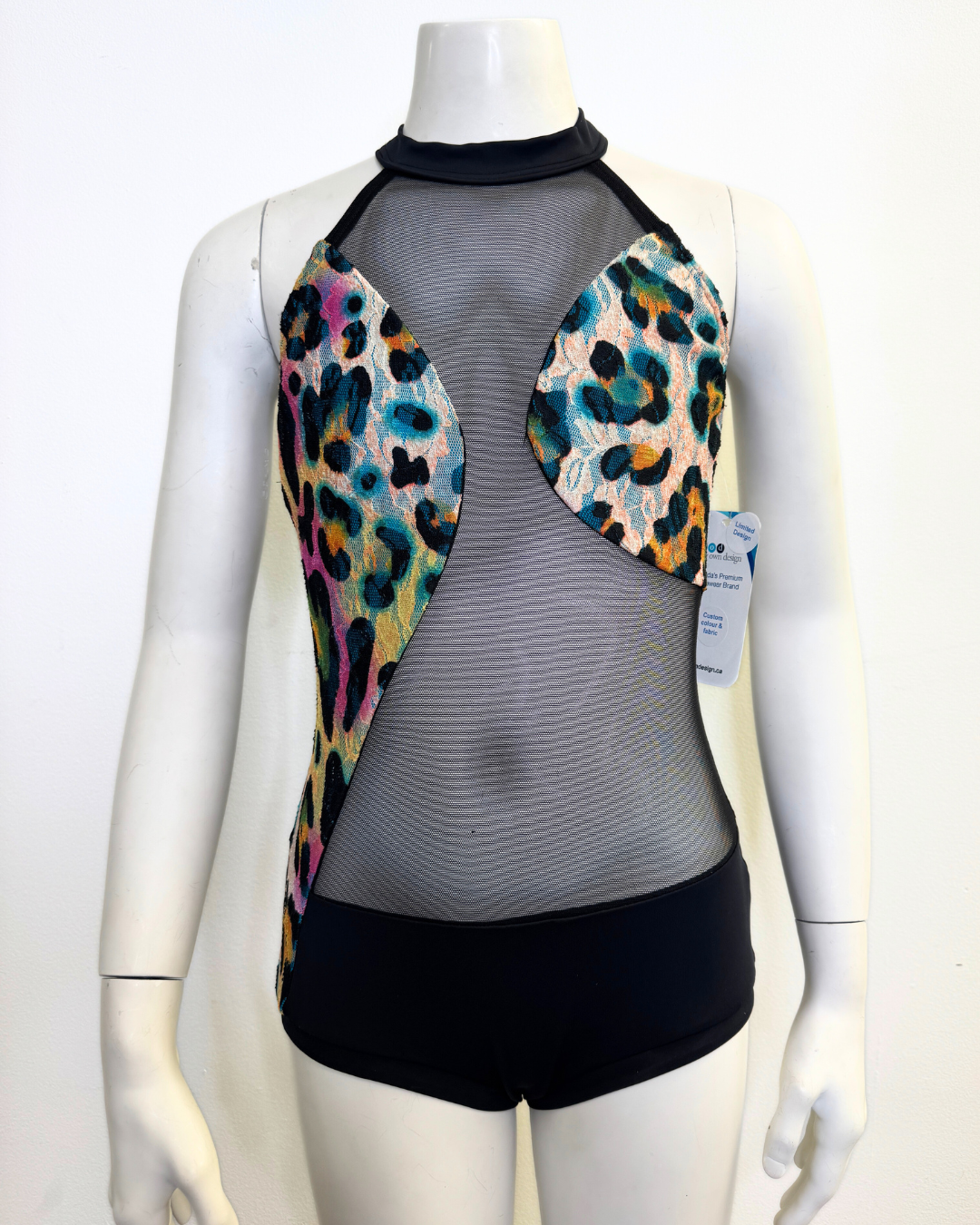 Asymmetric Illusion Leotard - Leopard Print