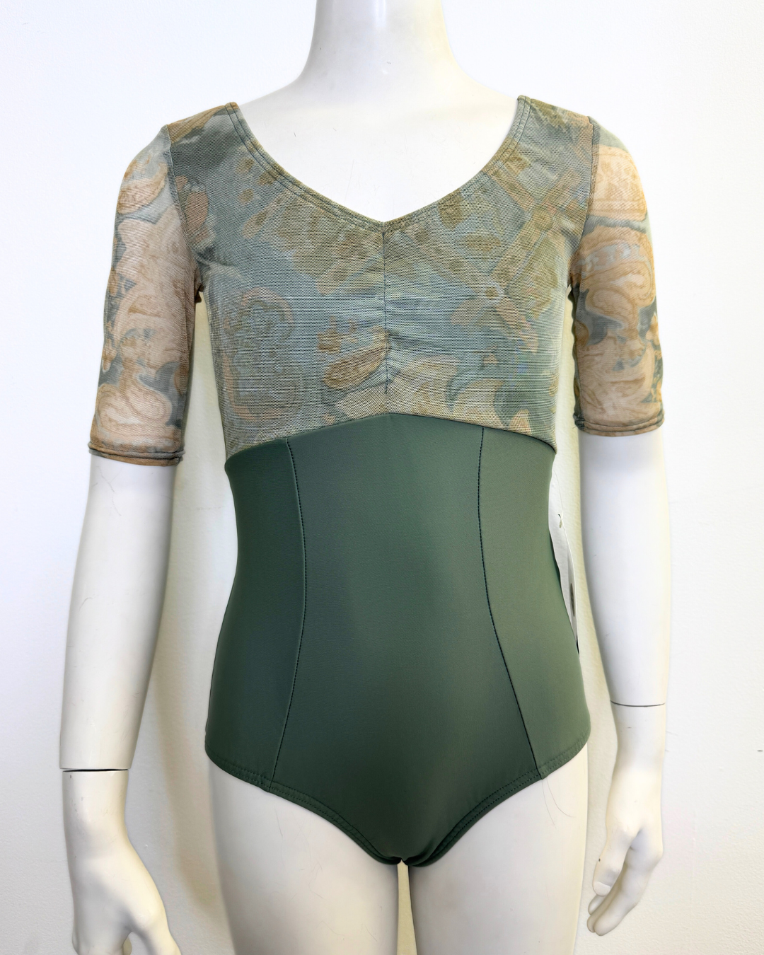 Empire Princess Seam Half Sleeve Leotard - Print Meshes