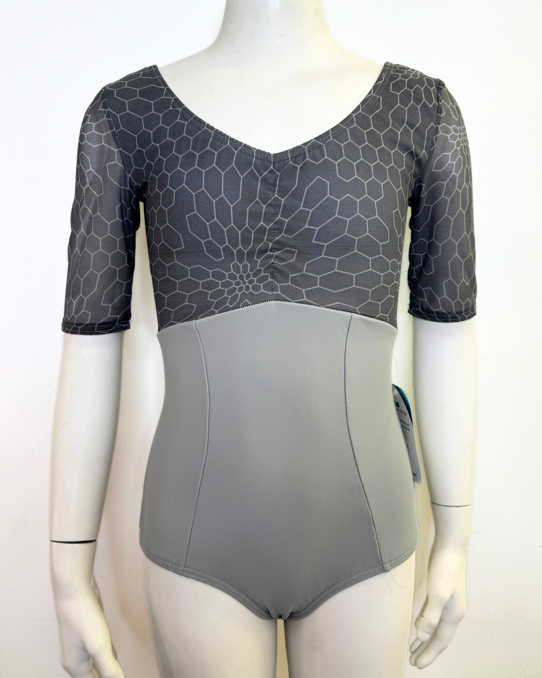 Empire Princess Seam Half Sleeve Leotard - Print Meshes
