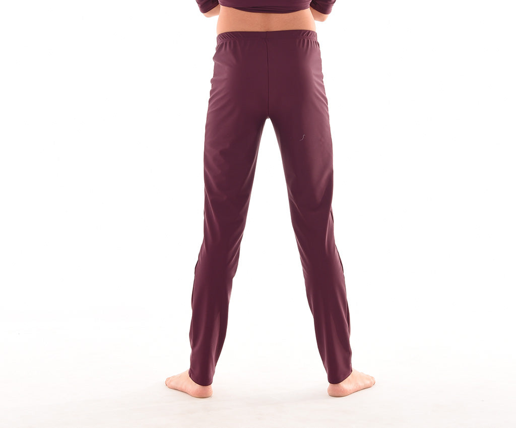 Boys Fitted Dance Pants, Burgundy, Back