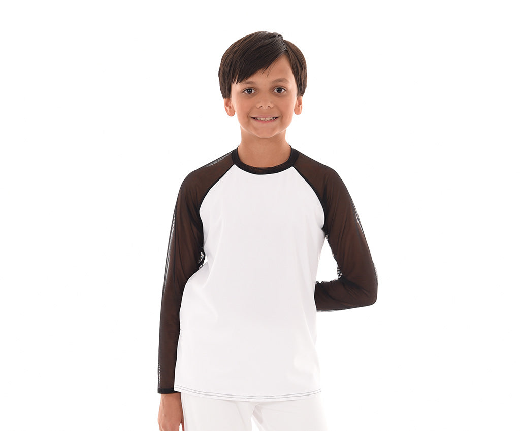 Boys Contrast Mesh Sleeve Top, White