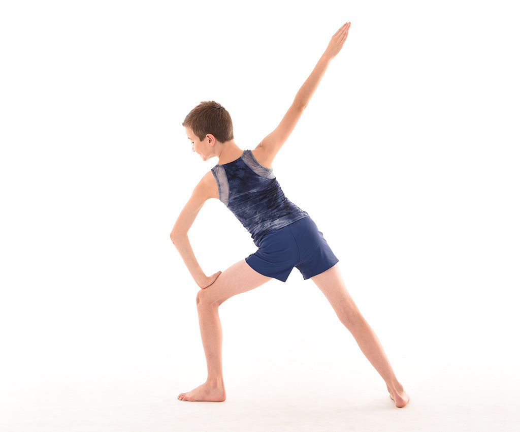 Boys Tie Dye Fitted Tank, Boys Loose Fit Dance Shorts, Navy, Back