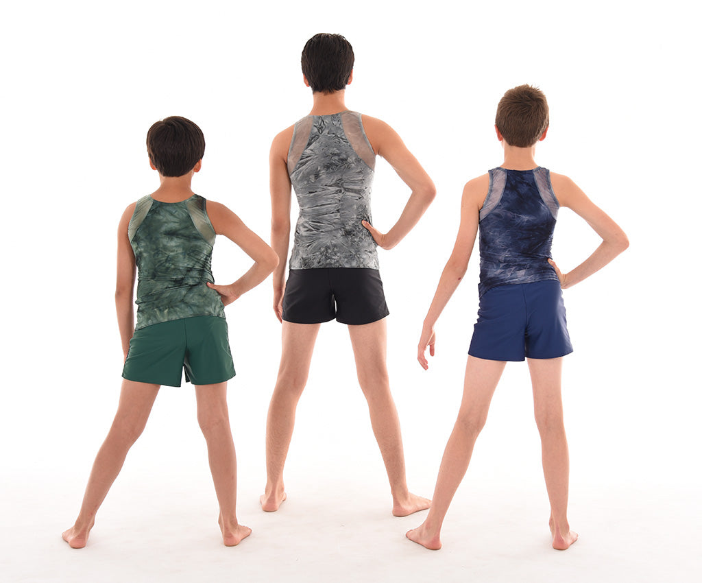 Boys Tie Dye Fitted Tank, Boys Loose Fit Dance Shorts, Group, Back
