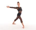 Mesh Capri Unitard, Supplex Cross Back Crop Top, Supplex High Waist Dance Brief, Black