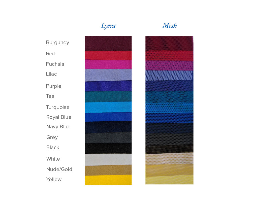 Lycra and Matching Mesh Colour Chart