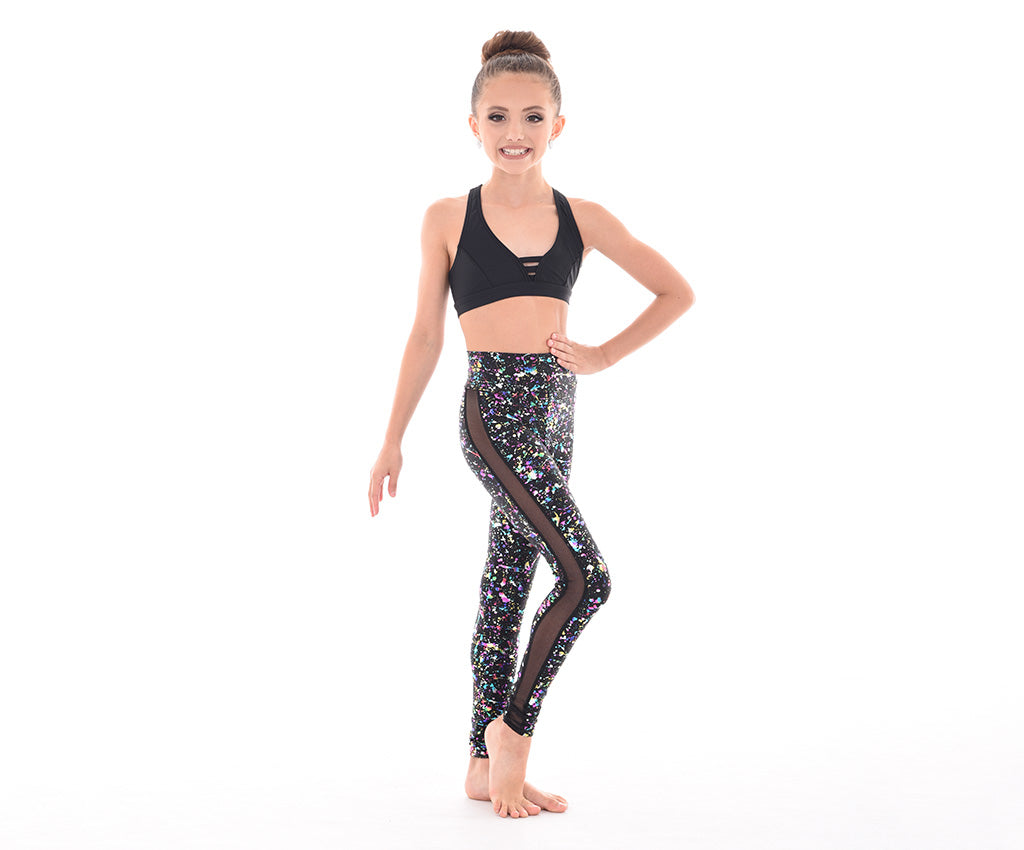 Plunge Cross-Back Top, Kaleidoscope Splash Sideseam Legging, Black