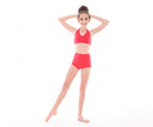 Lycra Halter Crop Top, Lycra High Waist Hot Shorts, Red