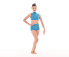 Lycra Keyhole Back Crop Top With Collar, Lycra High Waist Shorts